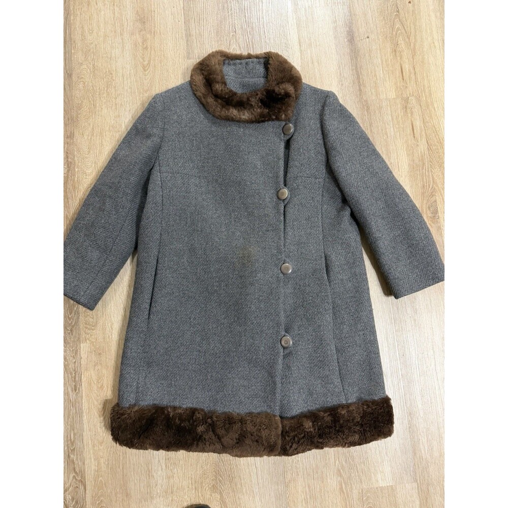 Vintage The Clothes Horse Women’s Wool Faux Fur Trim Coat Gray Button No Size